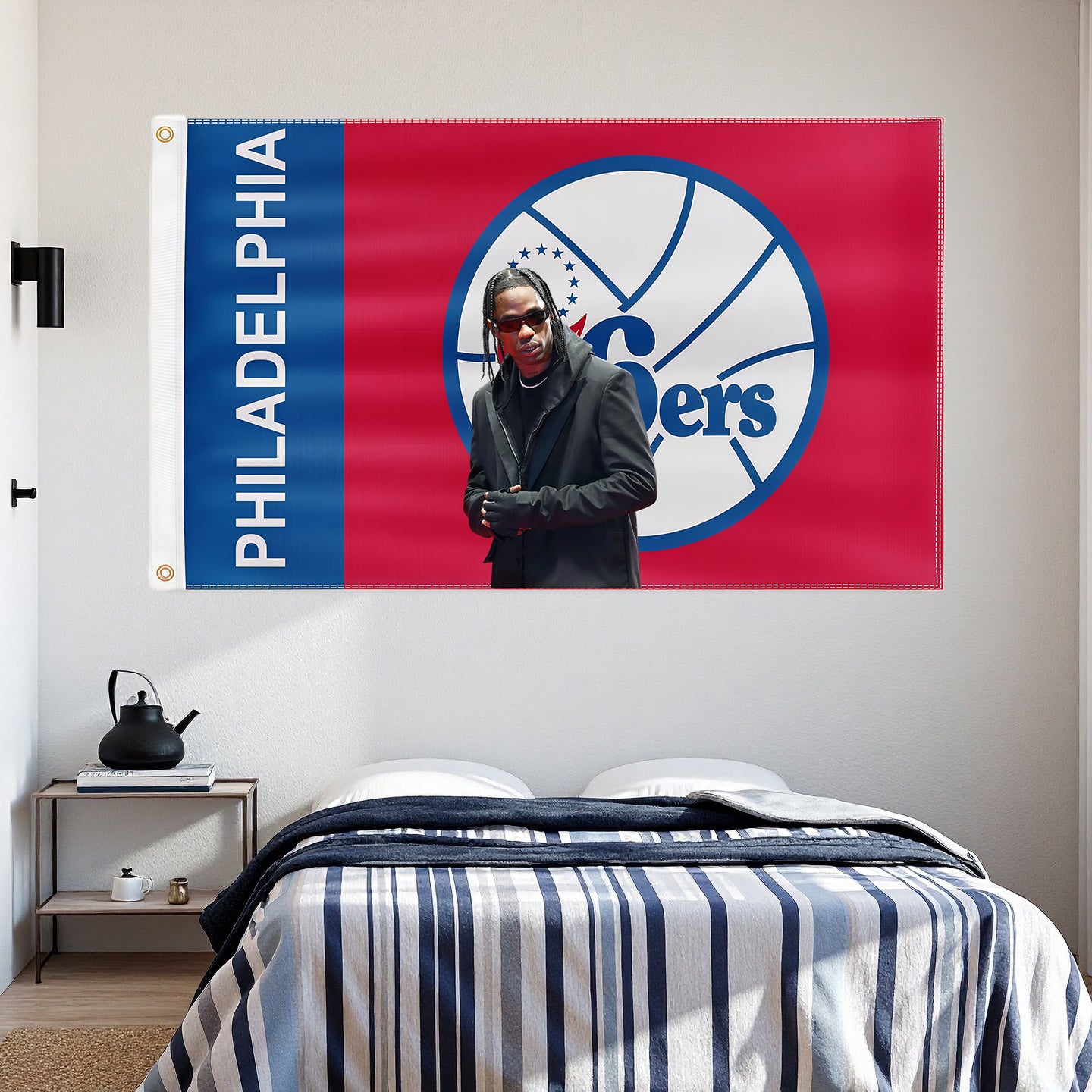 Travis Scott X Philadelphia 76ers Red Flag Custom Image