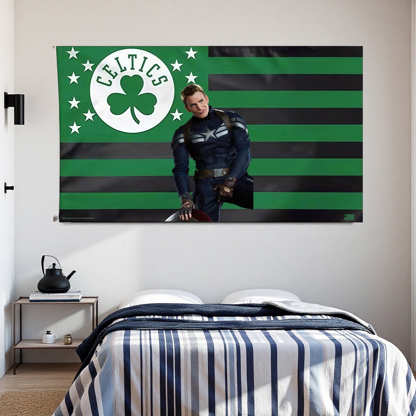 Captain America X Boston Celtics Logo Stripe Flag Custom Image