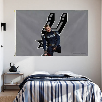 Captain America X San Antonio Spurs Grey Flag Custom Image