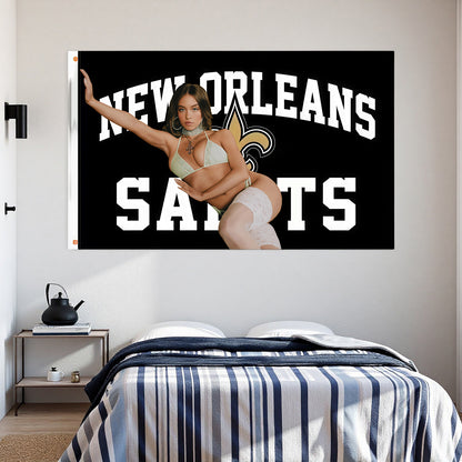 Sydney Sweeney X New Orleans Saints Black Flag Custom Image