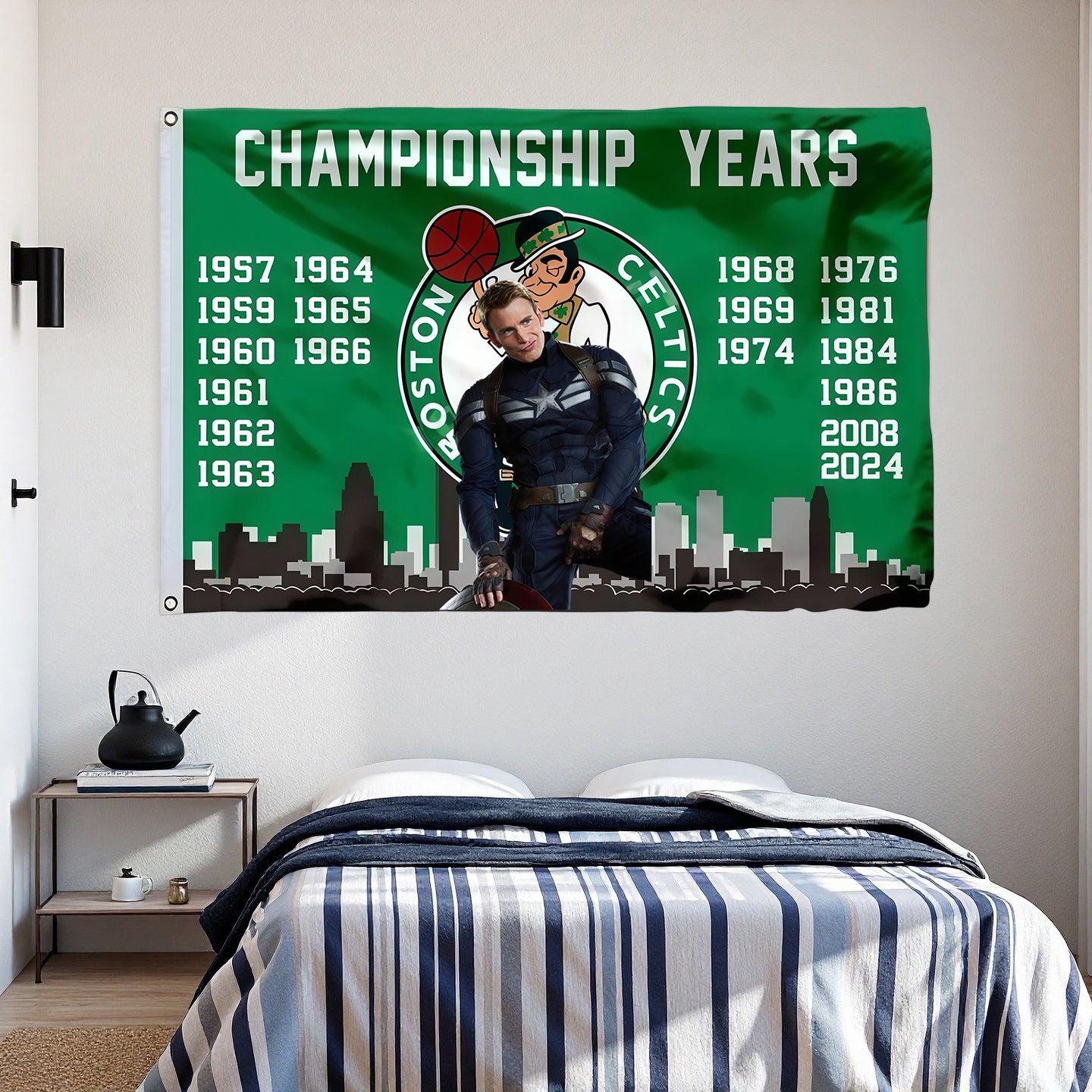 Captain America X Boston Celtics Champion Flag Custom Image
