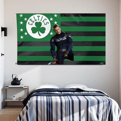 Boston Celtics Logo Stripe Flag Custom Image