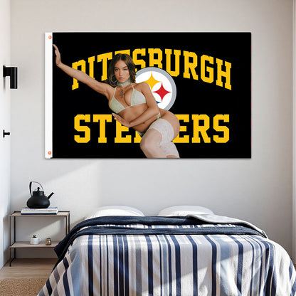 Sydney Sweeney X Pittsburgh Steelers Black Flag Custom Image